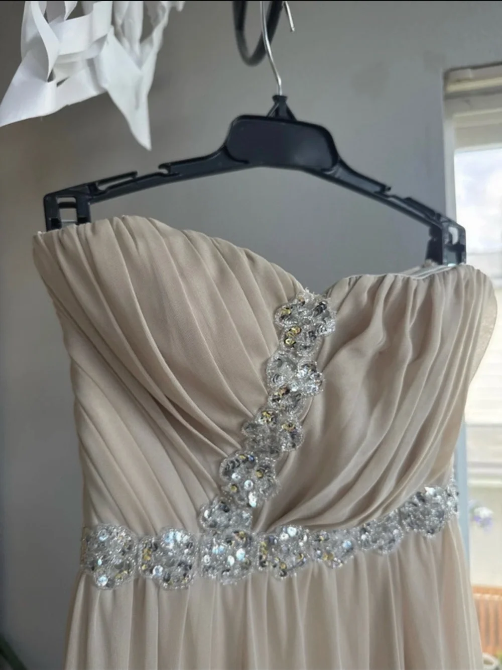 Strapless Champagne Gown with Jeweled Waist and chest  Size 1